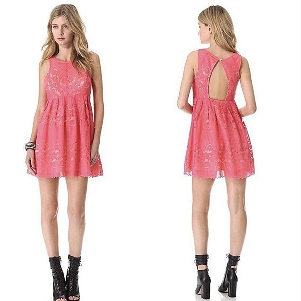 Free People Rocco pink crochet lace sleeveless fit & flare dress size 6 …